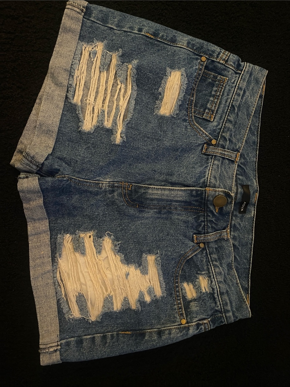 Aqua Distressed Blue Denim Jean Shorts